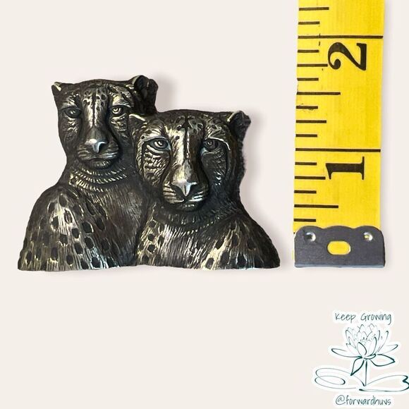 Leopard Couple Pewter Signed Jonette Jewelry J.J. Brooch - Picture 7 of 9